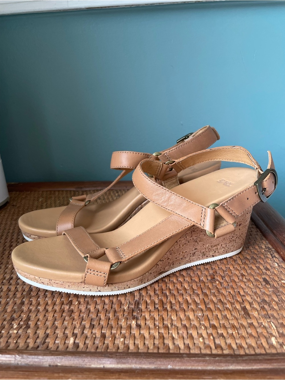 Teva Tan Cork Wedge Sandals with Ankle Strap